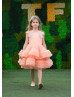 Salmon Ruffle Tulle Lace Appliques Flower Girl Dress